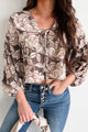 Subtle Blooms Floral Lace-Up Peasant Top (Espresso) - NanaMacs