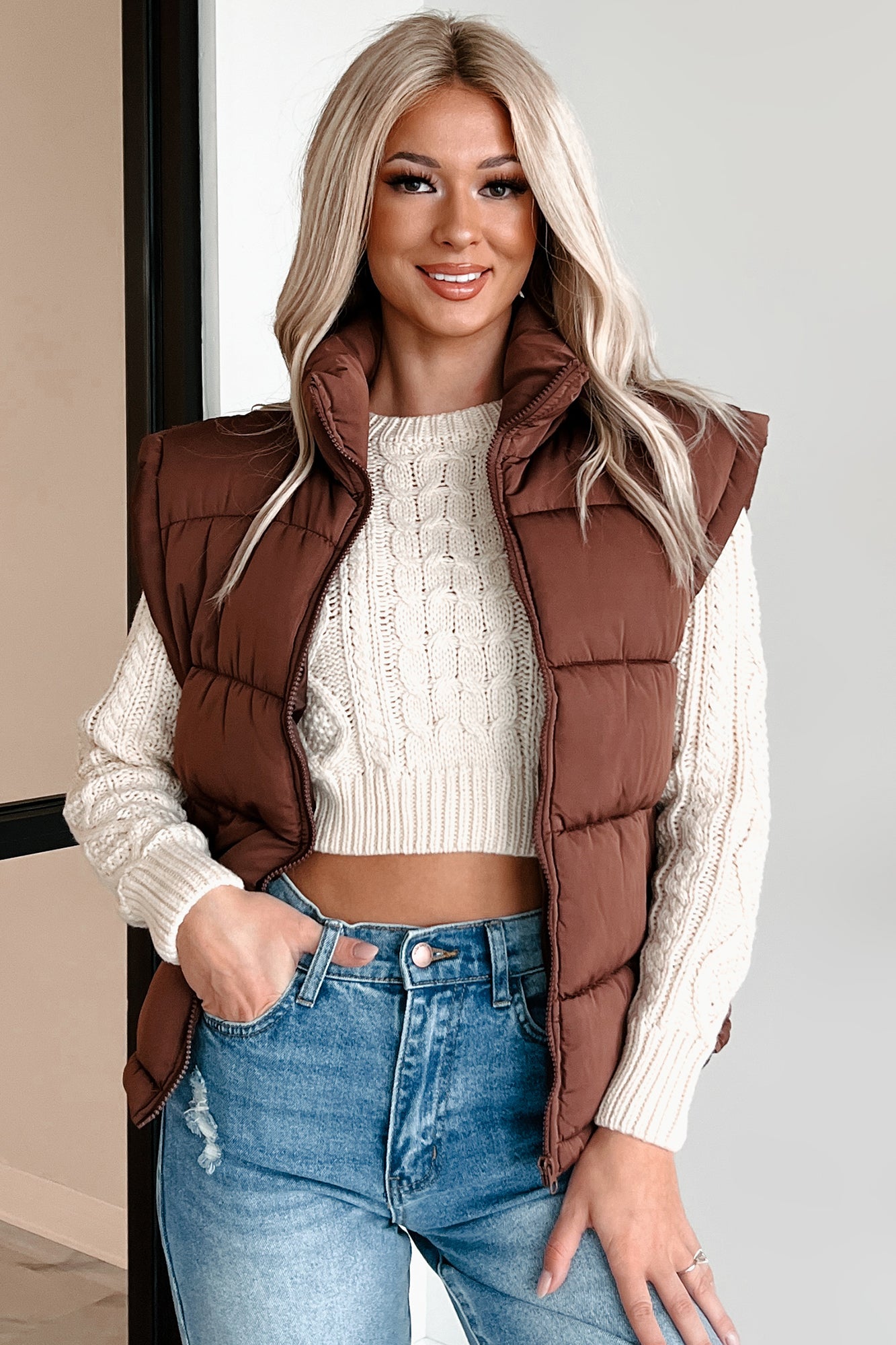 A Call From Fall Puffer Vest (Chocolate)