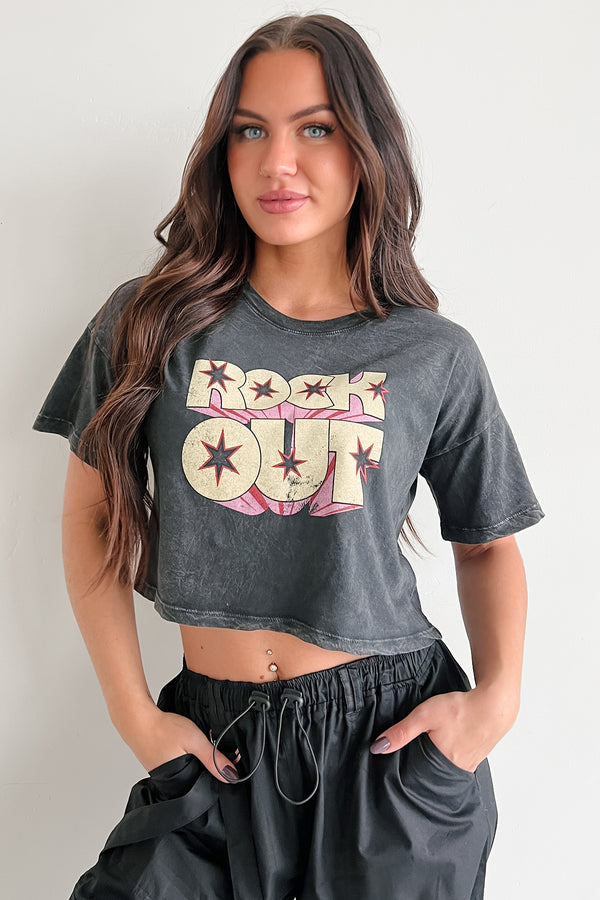 "Rock Out" Graphic Crop Tee (Charcoal) - NanaMacs