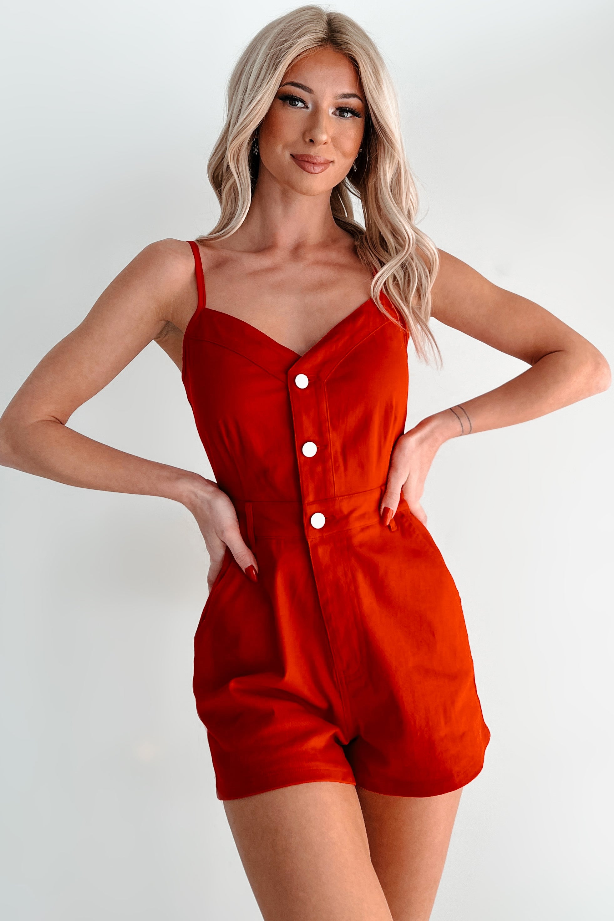 Joelle Denim Romper (Red) - NanaMacs