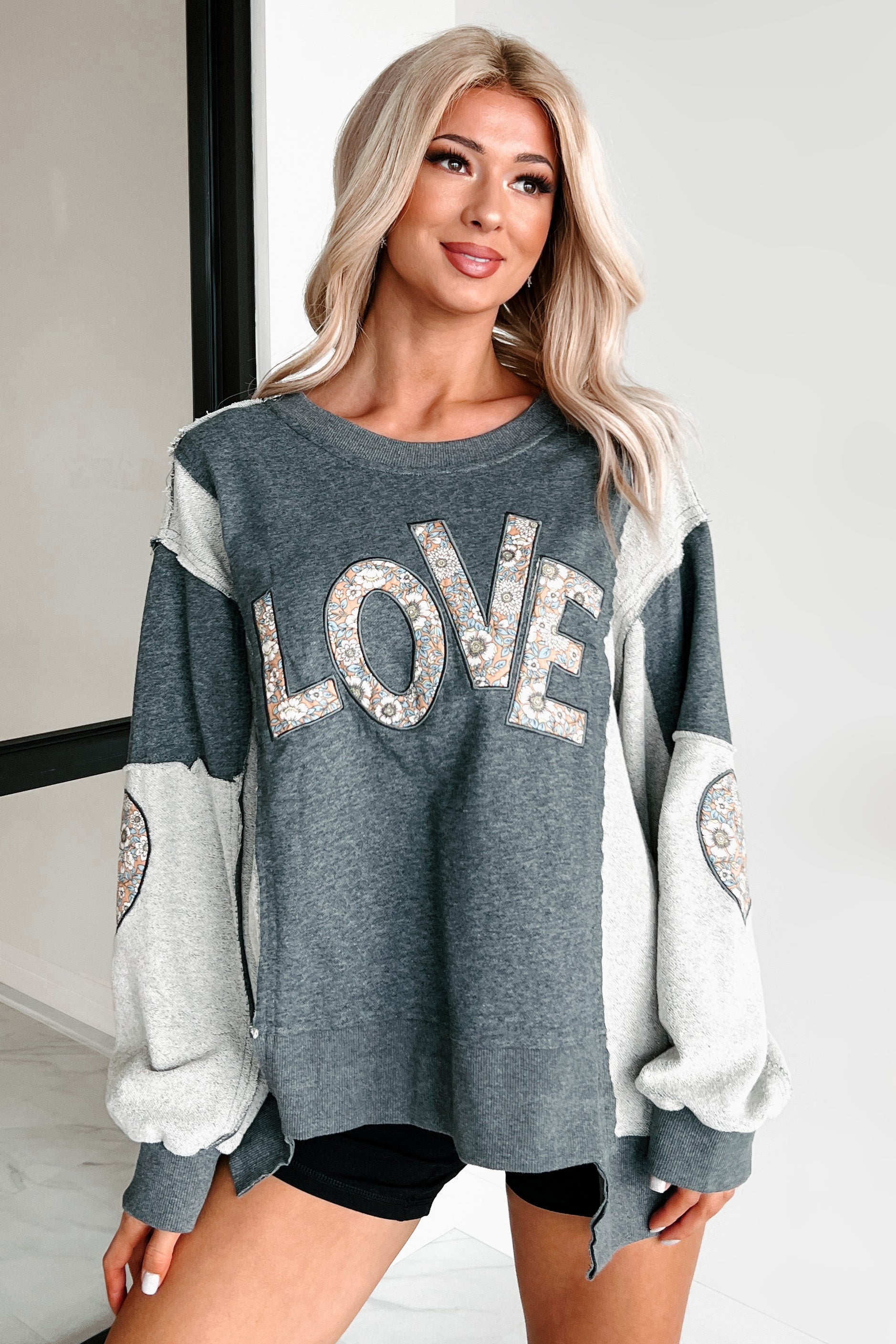 Those Are My Feelings Oversized Patchwork Top (Heather Grey) - NanaMacs