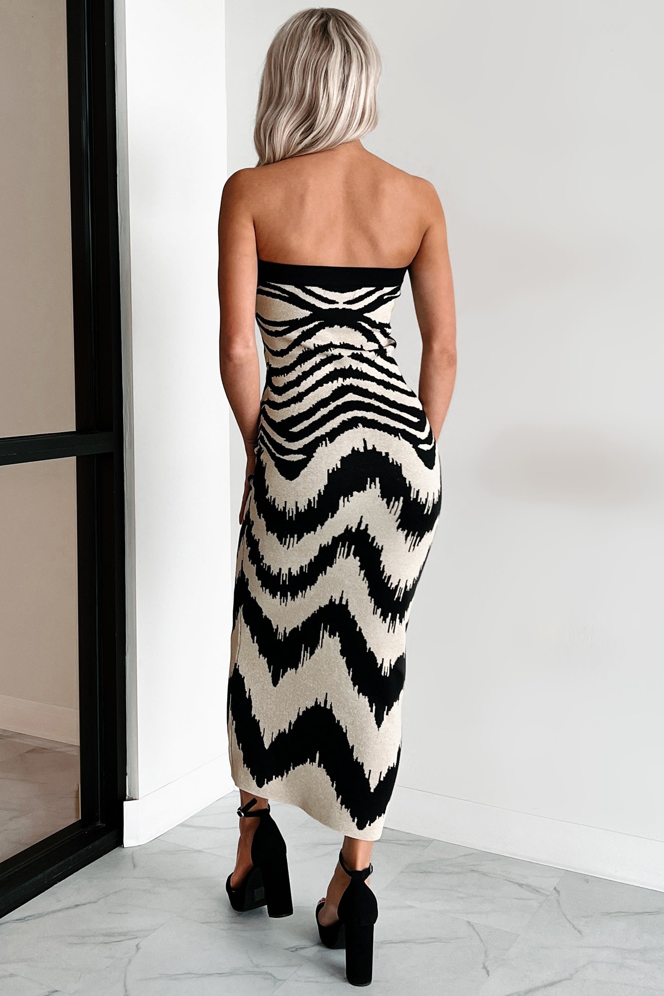 Thanks A Lot Strapless Sweater Dress (Black Combo) Thanks A Lot Strapless Sweater Dress (Black Combo)