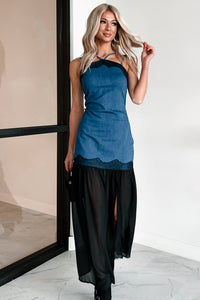 Showing Personality Denim Contrast Maxi Dress (Denim) - NanaMacs