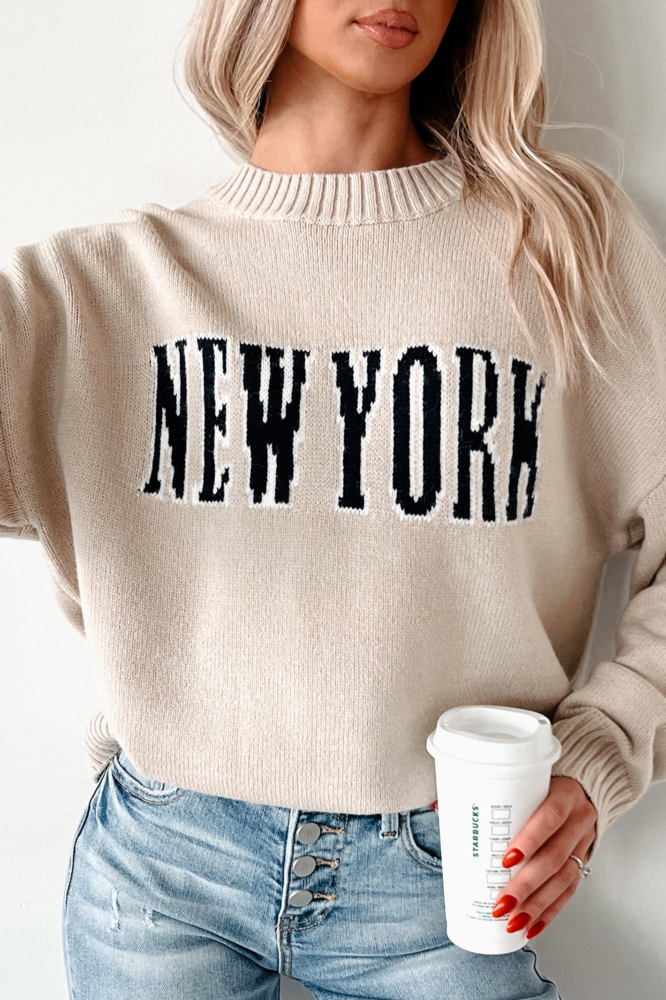 The Big Apple Graphic Sweater (Cream) - NanaMacs