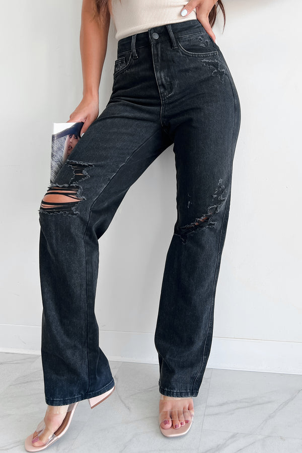 Fowler High Rise Rigid/Stretch Judy Blue Straight Leg Jeans (Black) - NanaMacs