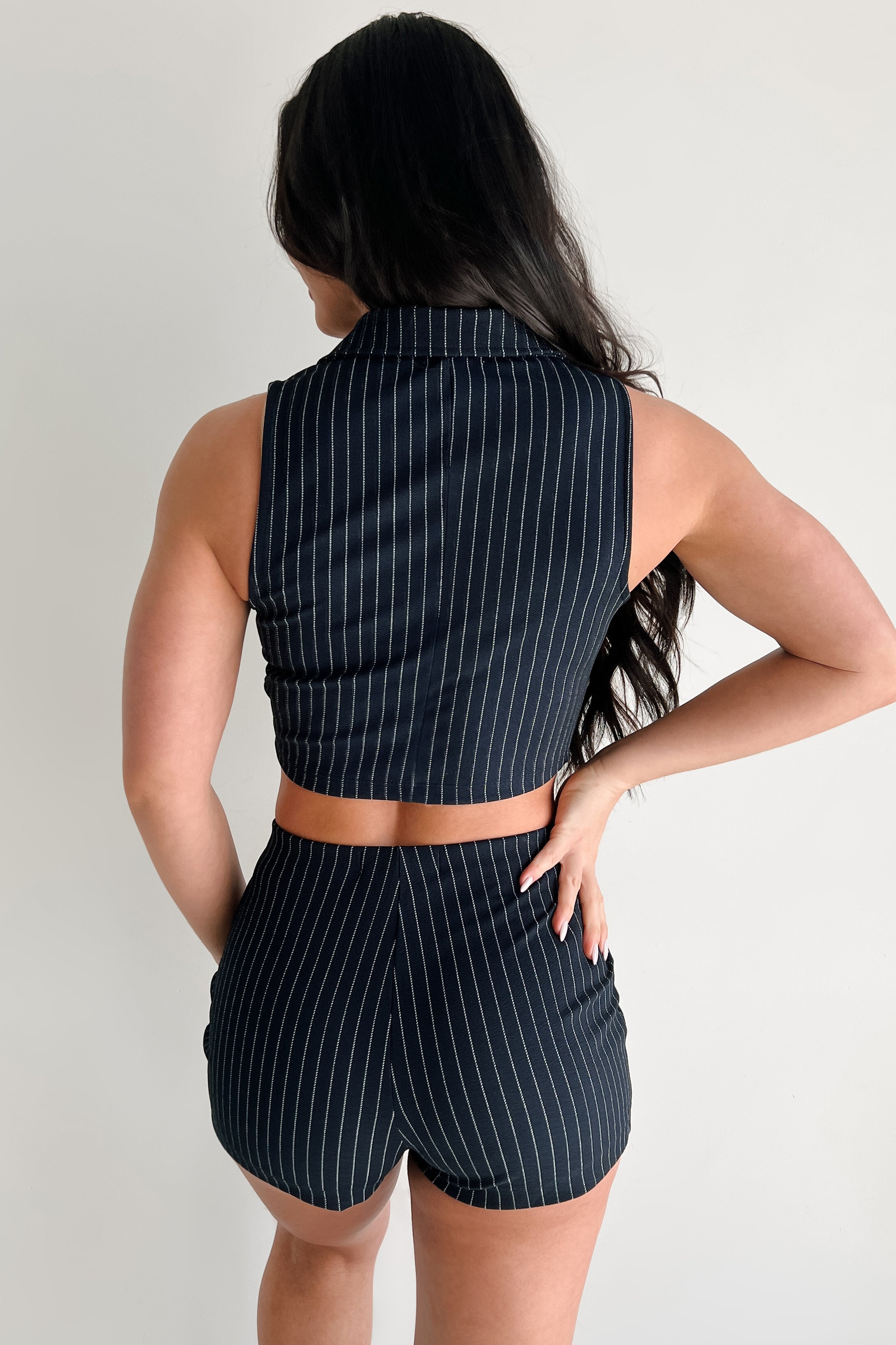 Workflow Edge Two Piece Pinstripe Skort Set (Navy/White) - NanaMacs