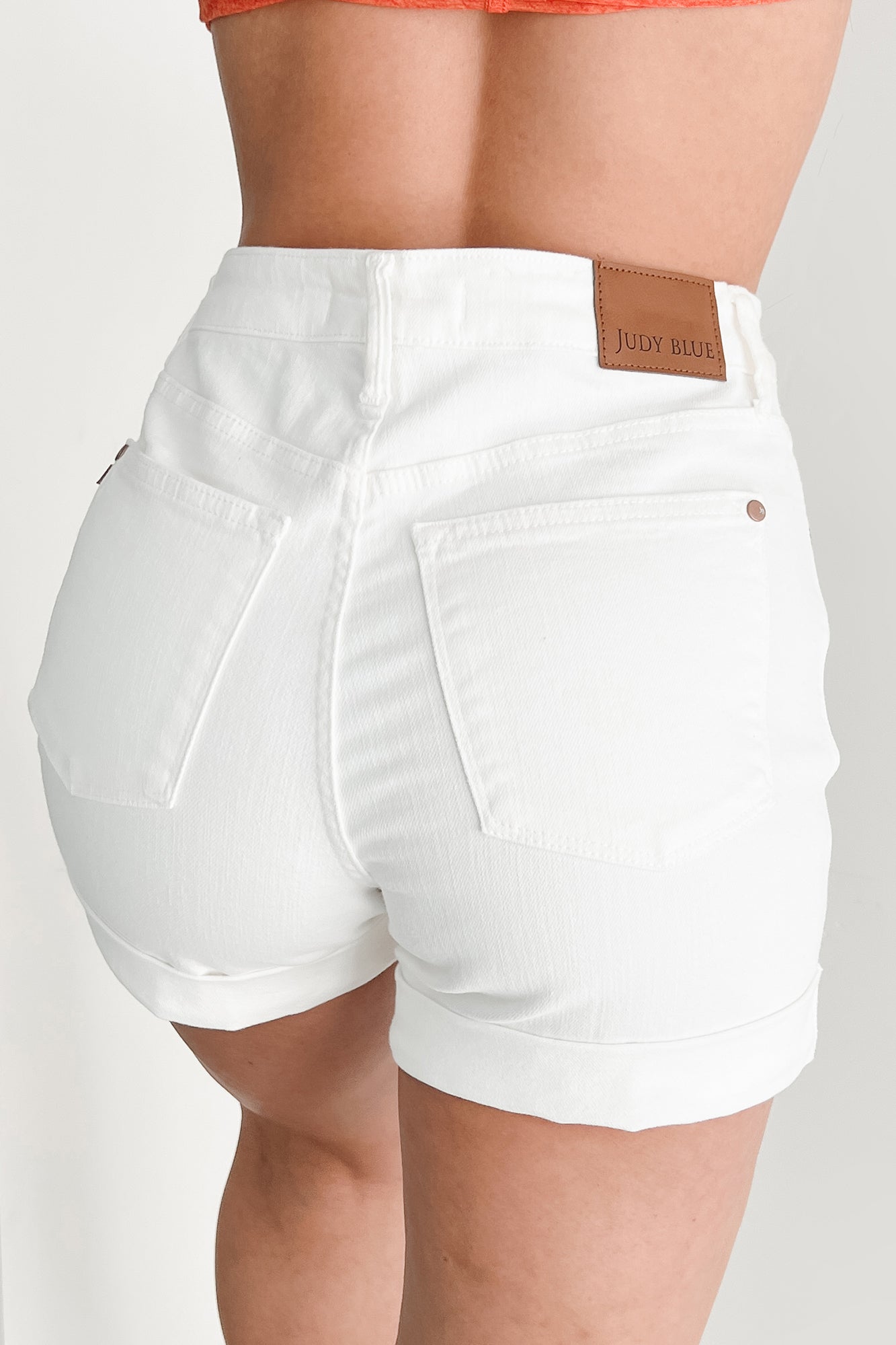 Vivian Judy Blue High Rise Cuffed Denim Shorts (White) - NanaMacs