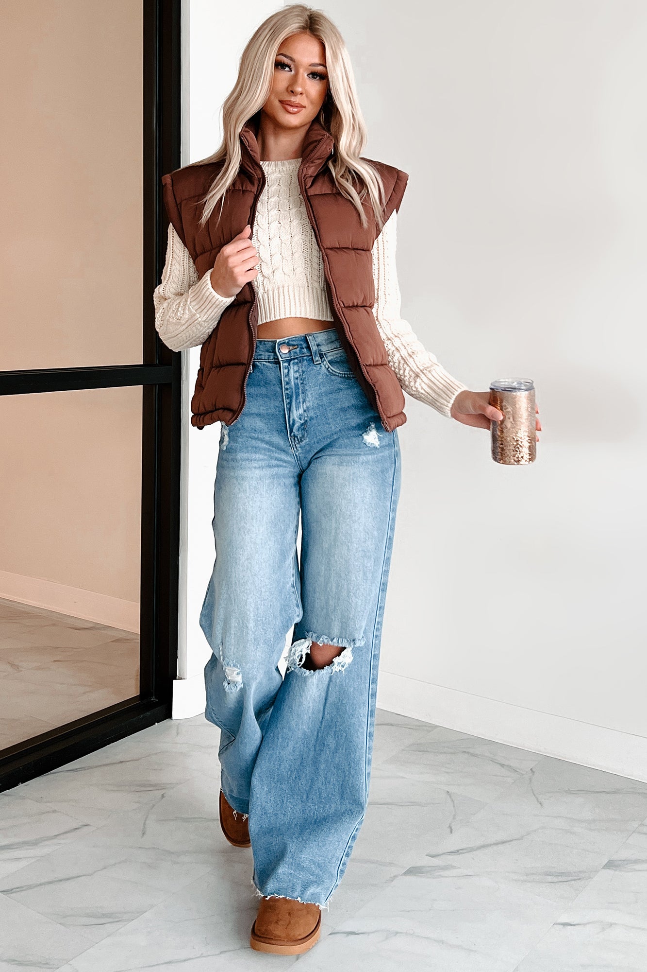 A Call From Fall Puffer Vest (Chocolate) - NanaMacs