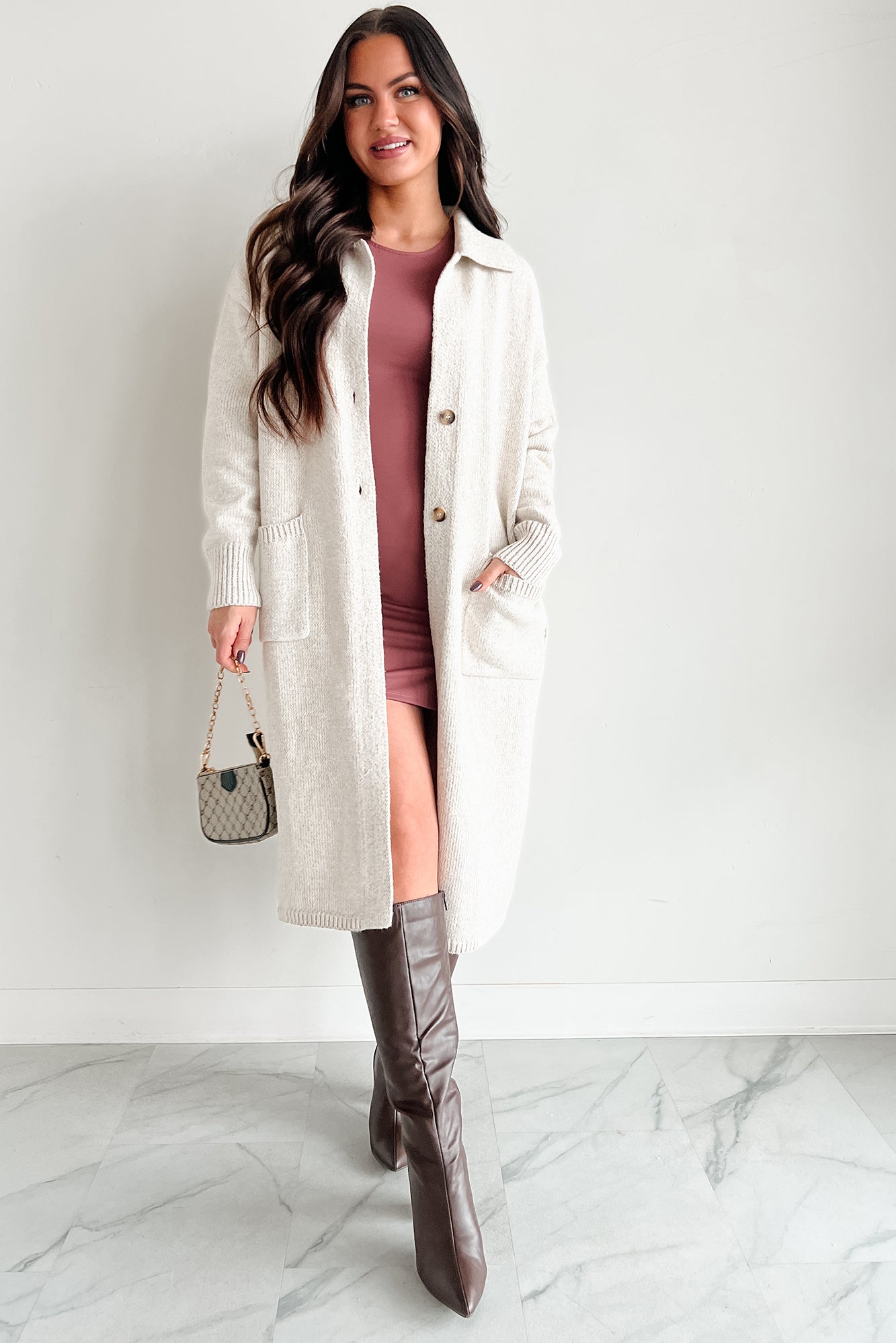 Cozy Winters Long Sweater Cardigan (Oatmeal) - NanaMacs