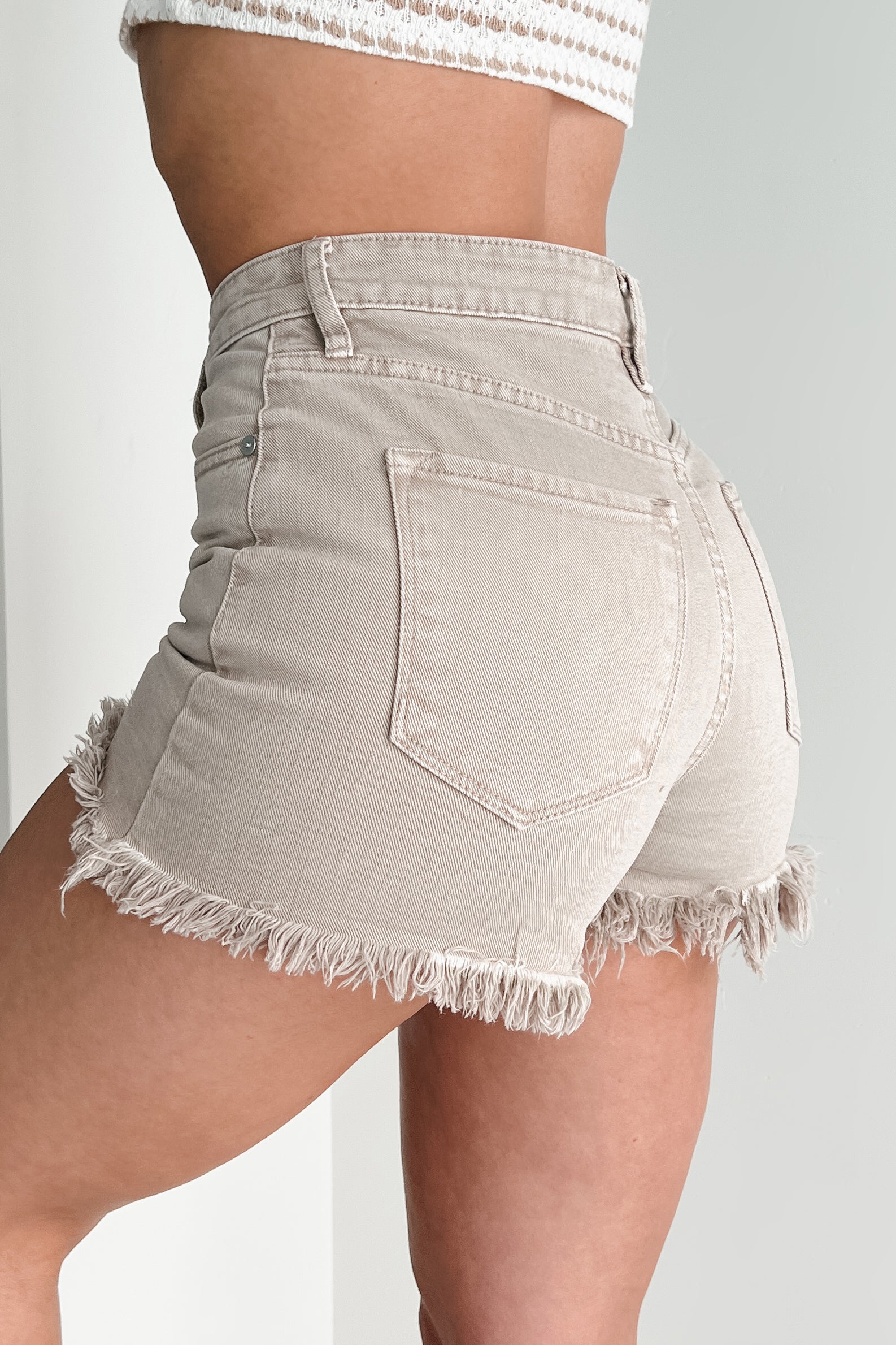 Sylvan High Rise 90's Crossover Kancan Denim Shorts (Tan) - NanaMacs