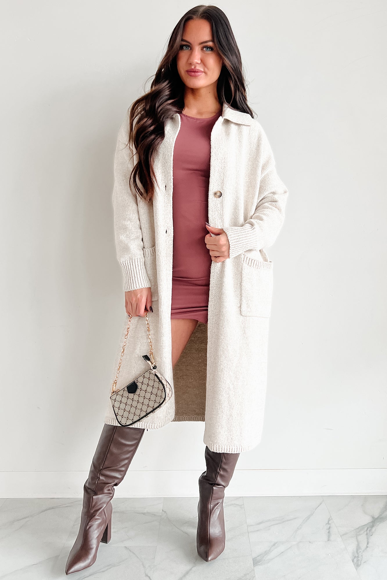 Cozy Winters Long Sweater Cardigan (Oatmeal) - NanaMacs