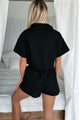 Fooling Myself Linen Button-Down Shirt & Shorts Set (Black) - NanaMacs