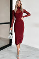 Loving Glances Mesh Midi Dress (Burgundy) - NanaMacs