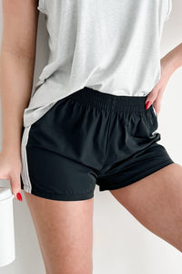 Breaking A Sweat Side Stripe Track Shorts (Black) - NanaMacs