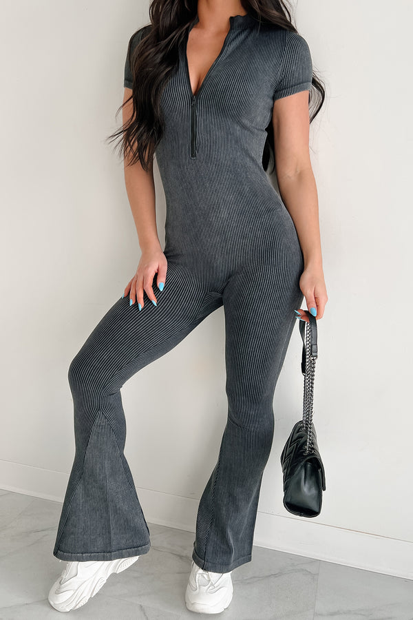 Stone Fox Evening Rib Knit Catsuit (Black)