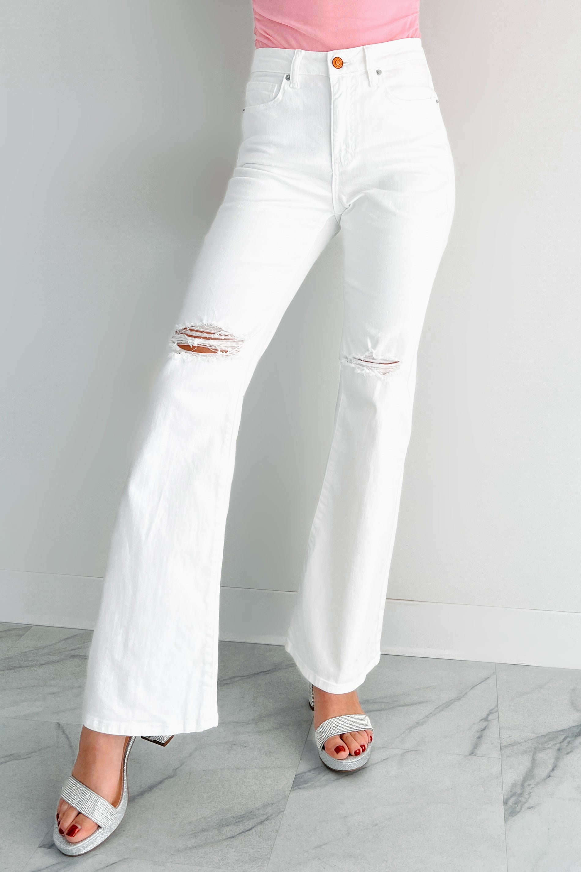 Maureen Special A High Rise Distressed Flare Jeans (White) · NanaMacs