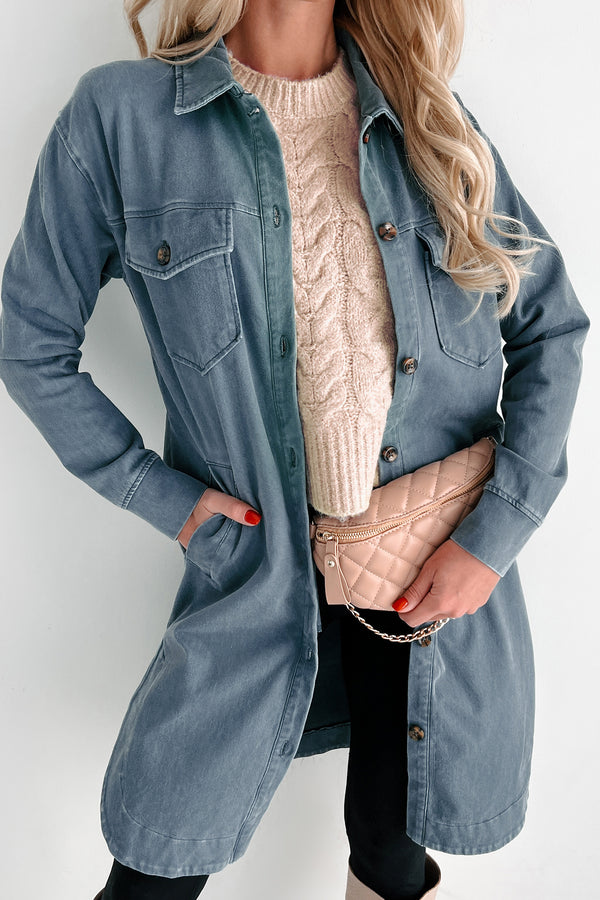 Reoccurring Dreams Vintage Wash Longline Shacket (Dark Slate) - NanaMacs