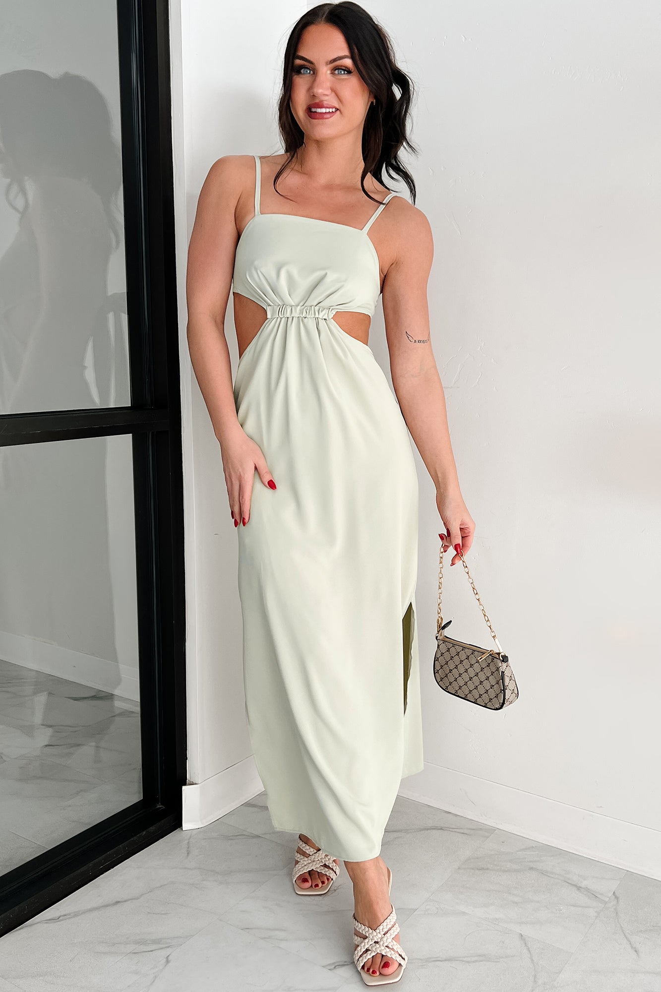 Hyfve Women's Class with A Twist Sleeveless Cut-Out Maxi Dress in Sage - Size M Hyfve Women's Class with A Twist Sleeveless Cut-Out Maxi Dress in Sage - Size M