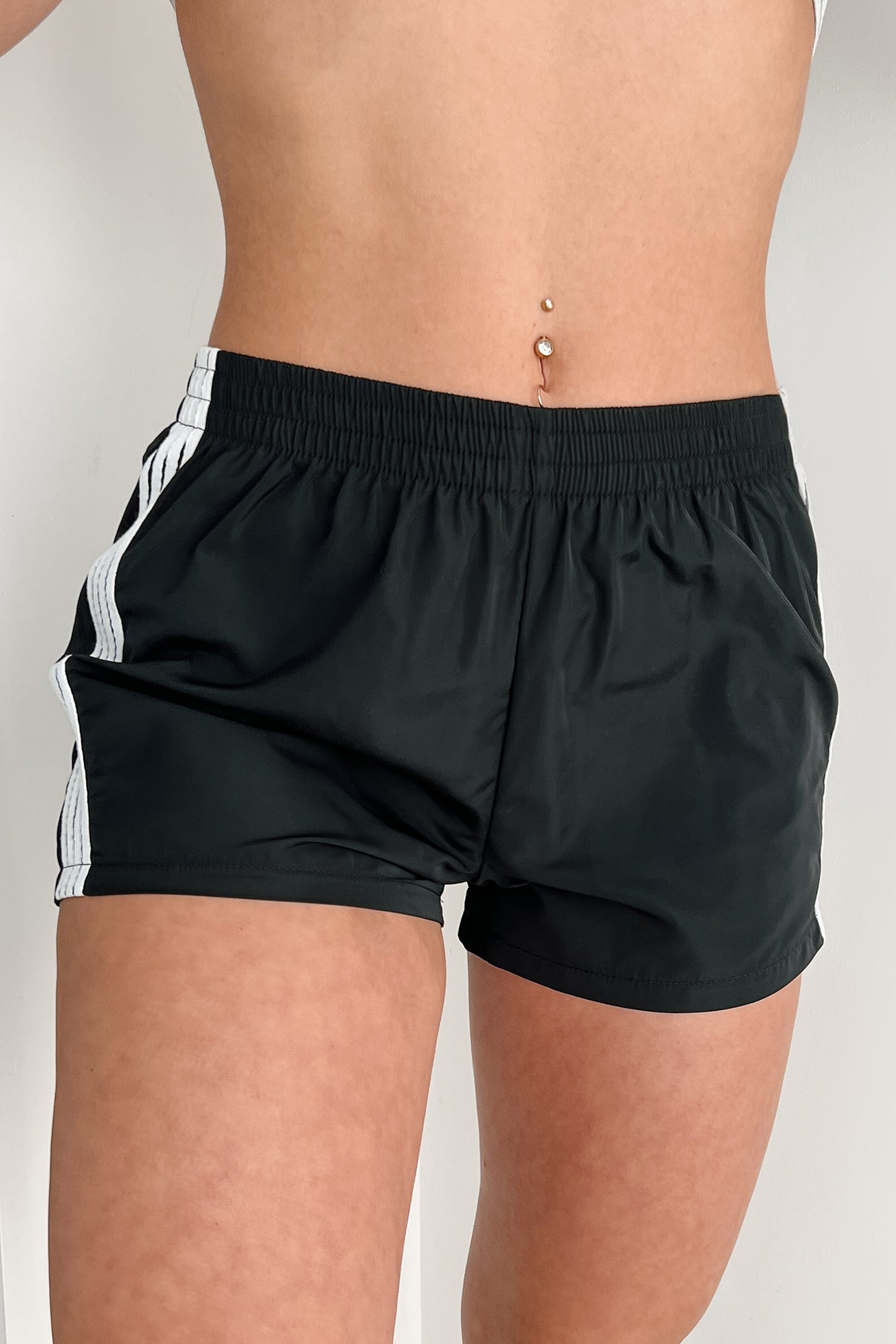 Breaking A Sweat Side Stripe Track Shorts (Black) - NanaMacs