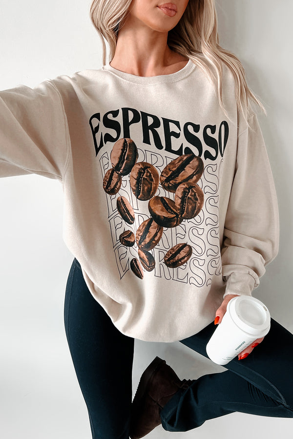 More Espresso Oversized Graphic Sweatshirt (Oatmeal)