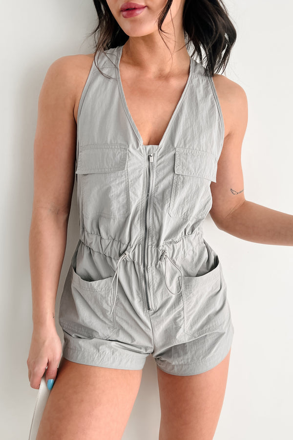 Effortlessly Alluring Sleeveless Zip-Up Romper (Grey) - NanaMacs