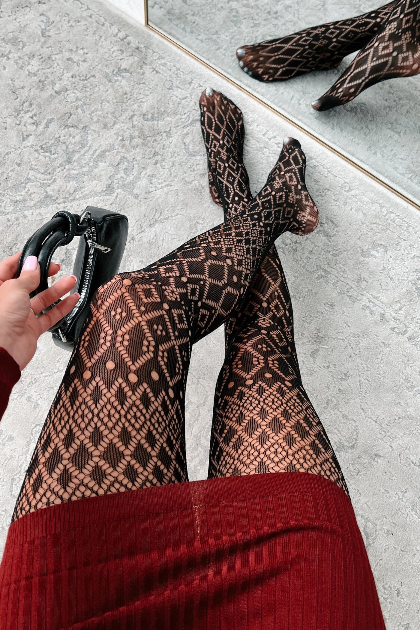 Leggy Display Diamond Pattern Tights (Black) - NanaMacs