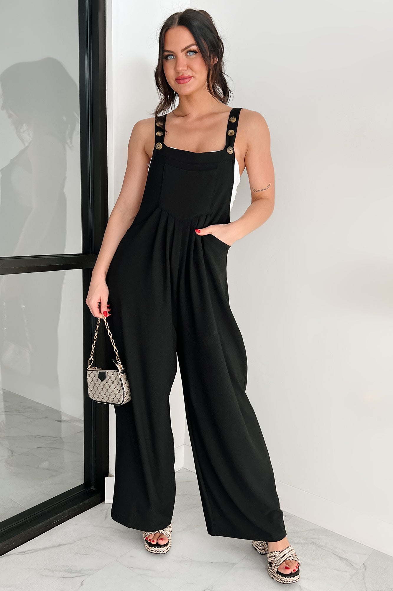 Sleek & Subtle Pleated Overall Jumpsuit (Black) - NanaMacs