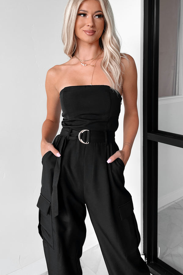 Old Money Belted Cargo Jumpsuit (Black) - NanaMacs