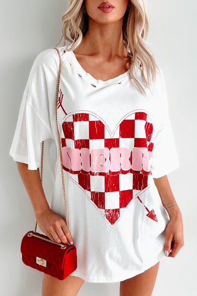 Unexpected Feelings Checker Heart Graphic Tee (Ivory) - NanaMacs