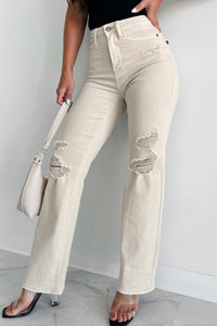 Linetta High Rise Distressed Judy Blue Straight Leg Jeans (Bone) - NanaMacs