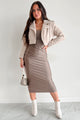 Almost Everyday Glossy Midi Dress (Taupe) - NanaMacs