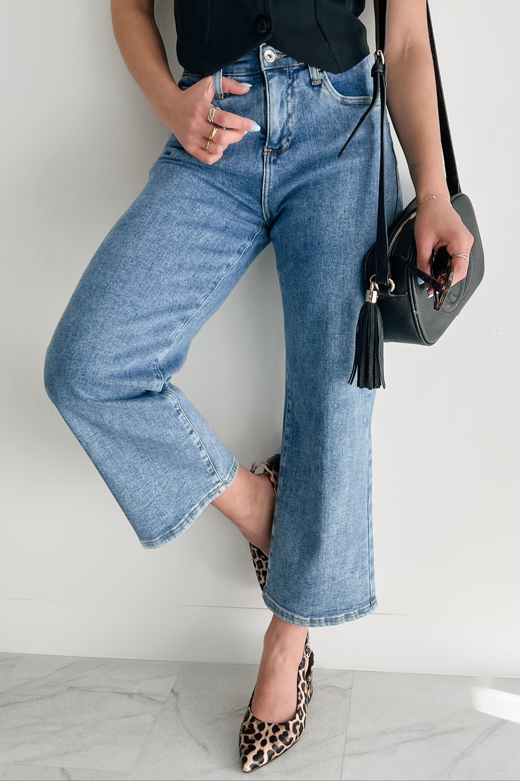 Bennie High Rise Tummy Control Special A Wide Crop Jeans (Light) - NanaMacs