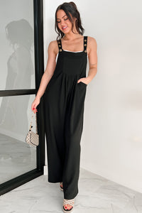 Sleek & Subtle Pleated Overall Jumpsuit (Black) - NanaMacs