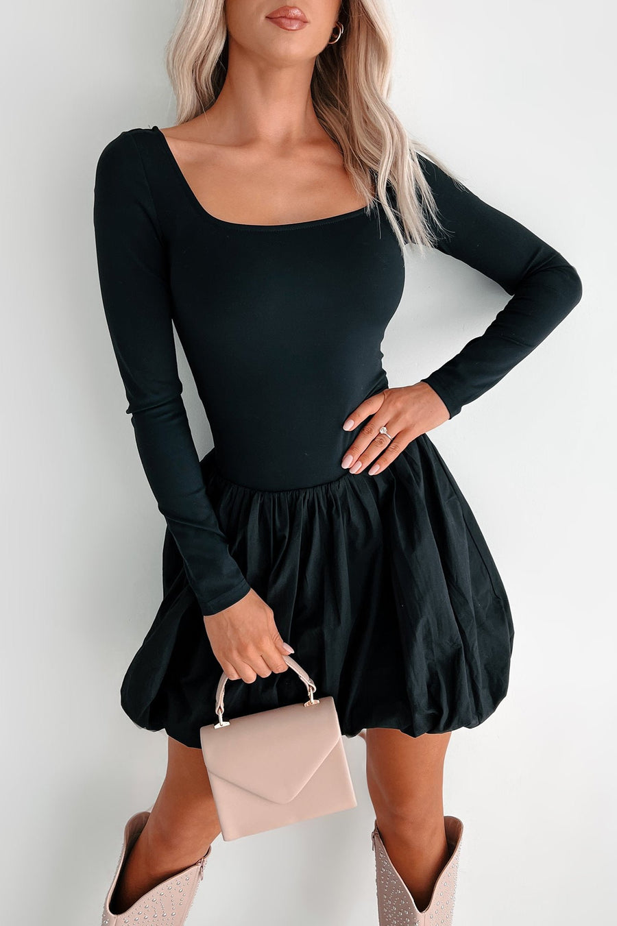 Love Yourself First Bubble Skirt Dress Romper (Black) - NanaMacs