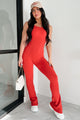 Can You Dig It Sleeveless Bodycon Jumpsuit (Red) - NanaMacs