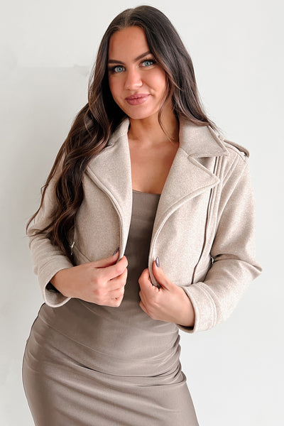 Might Stop By Brushed Fleece Moto Jacket (Oatmeal) - NanaMacs