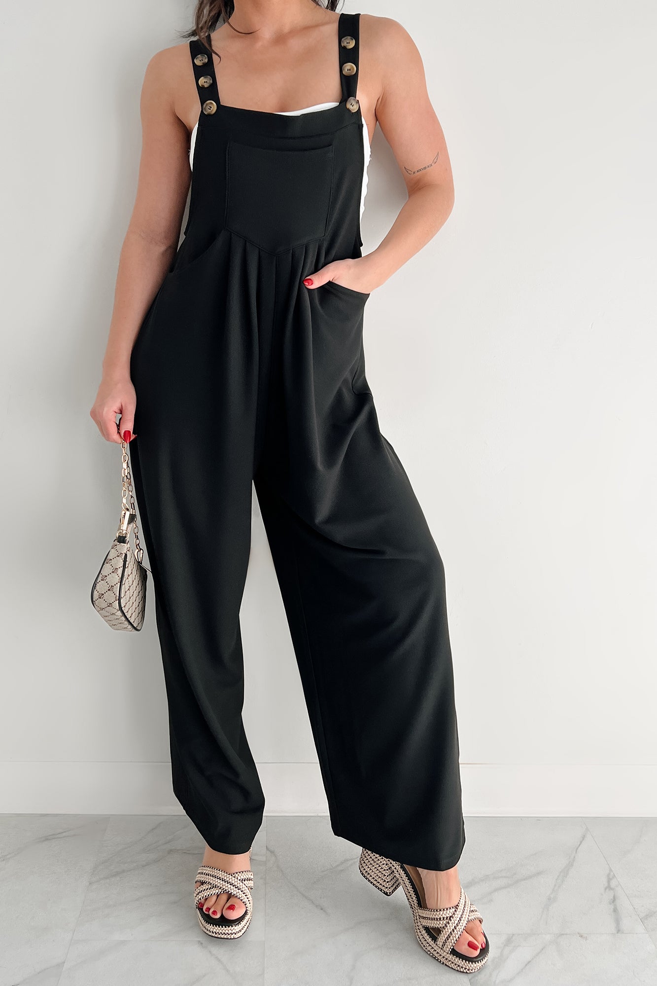 Sleek & Subtle Pleated Overall Jumpsuit (Black) - NanaMacs