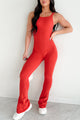 Can You Dig It Sleeveless Bodycon Jumpsuit (Red) - NanaMacs