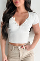 Wrapped Up In Love Ribbed Henley Top (White) - NanaMacs