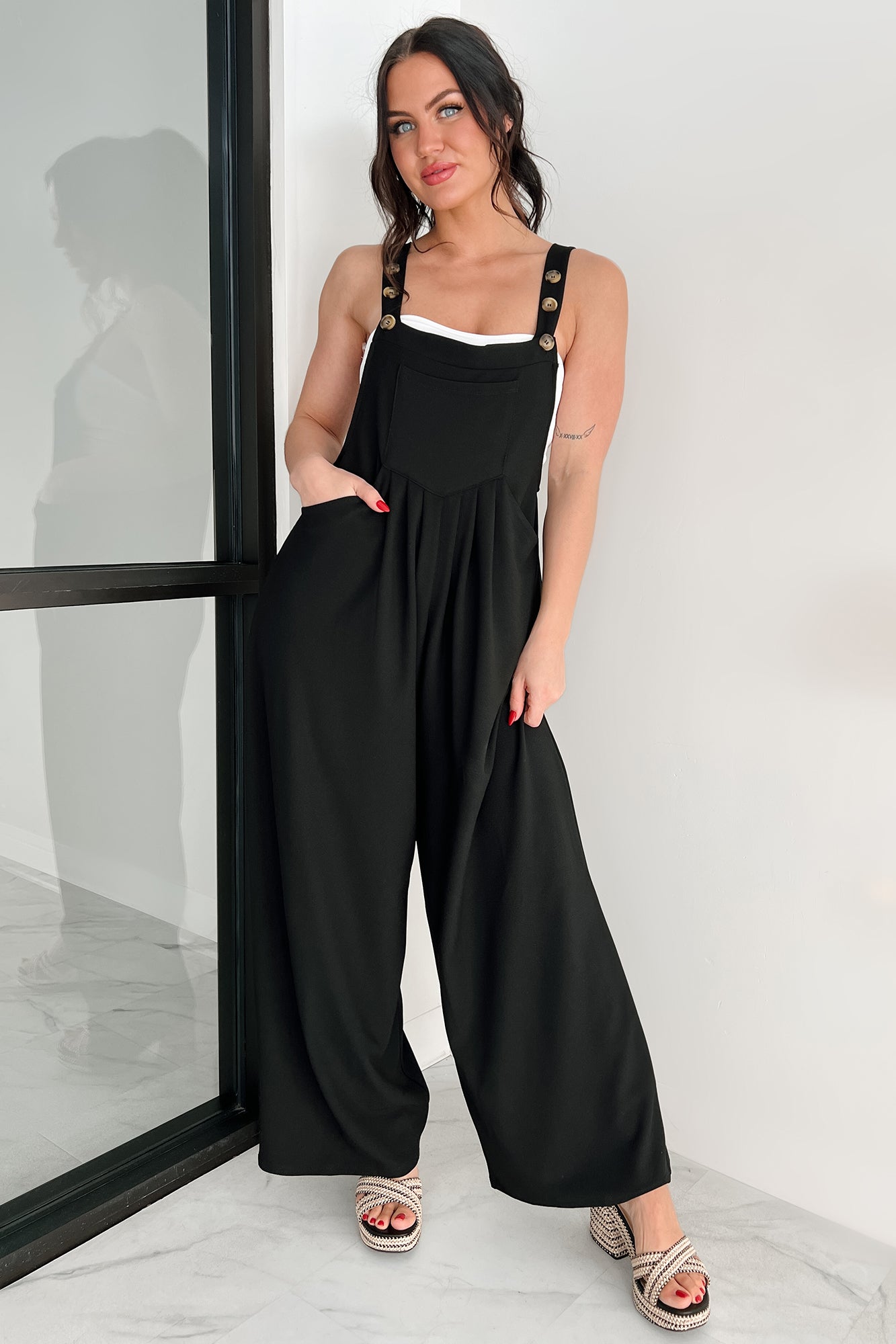 Sleek & Subtle Pleated Overall Jumpsuit (Black) - NanaMacs