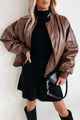 Making Bad Choices Faux Leather Bomber Jacket (Brown) - NanaMacs