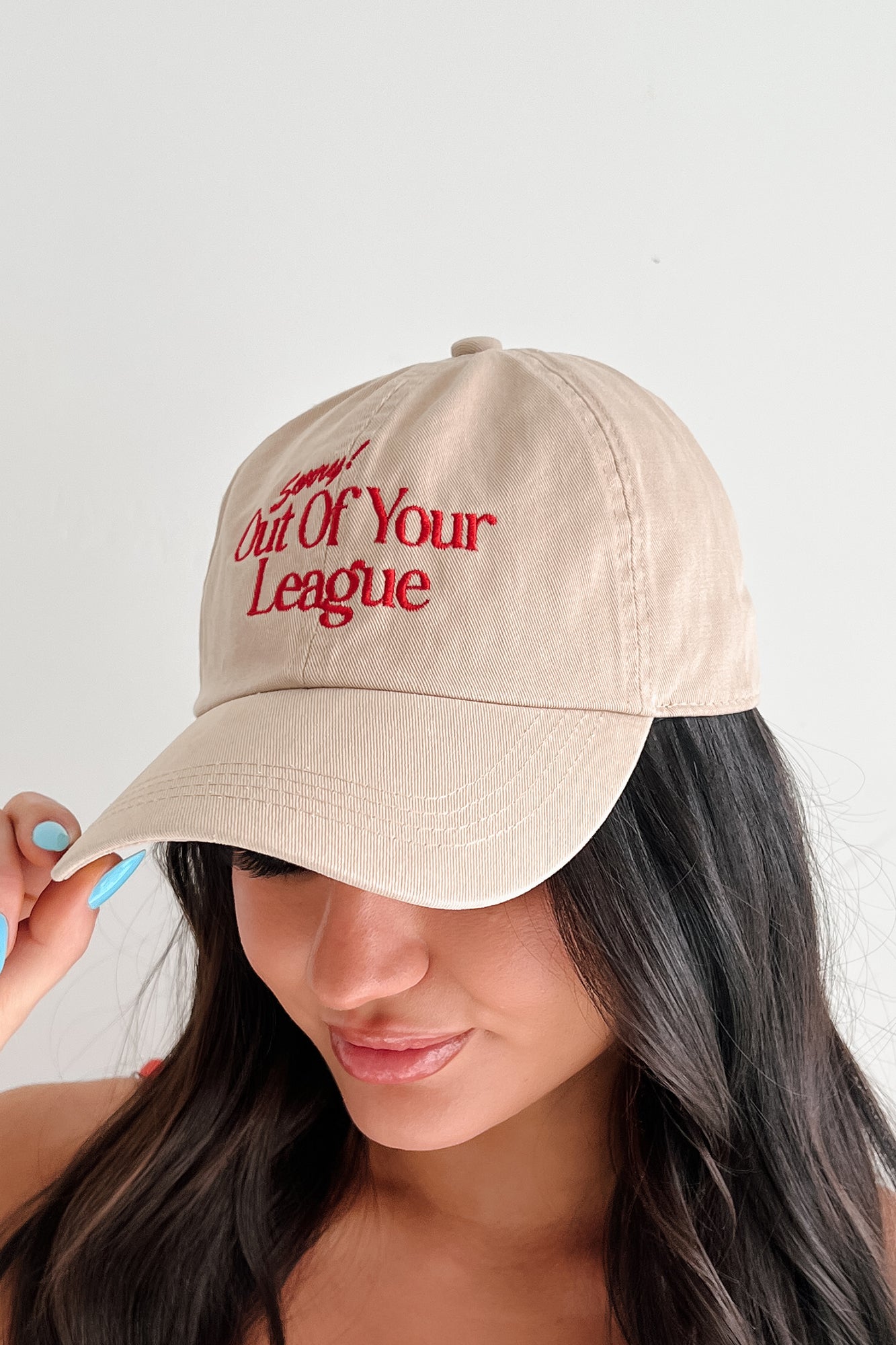 "Sorry! Out Of Your League" Embroidered Baseball Cap (Sand) - NanaMacs