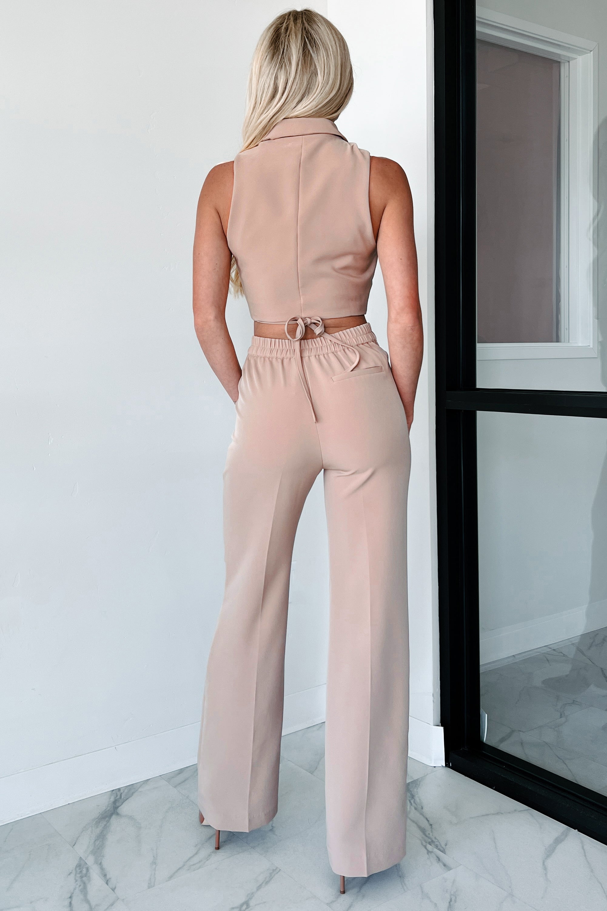 Rosalind Wrap Tie Crop Vest (Khaki) · NanaMacs