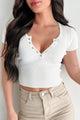 Wrapped Up In Love Ribbed Henley Top (White) - NanaMacs