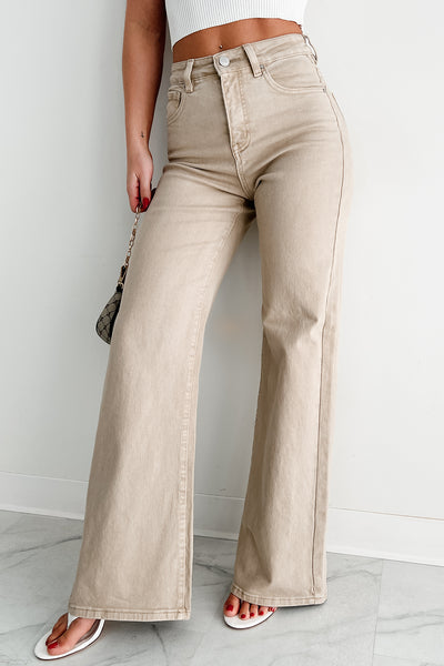 William Tummy Control Wide Leg Risen Jeans (Khaki) - NanaMacs