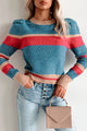 Creative Thoughts Puff Sleeve Sweater (Blue/Fuchsia/Taupe)