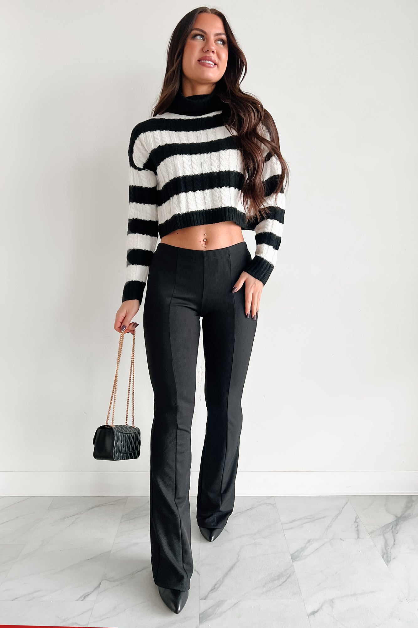 Beloved Memories Striped Turtleneck Sweater (Black/White) - NanaMacs