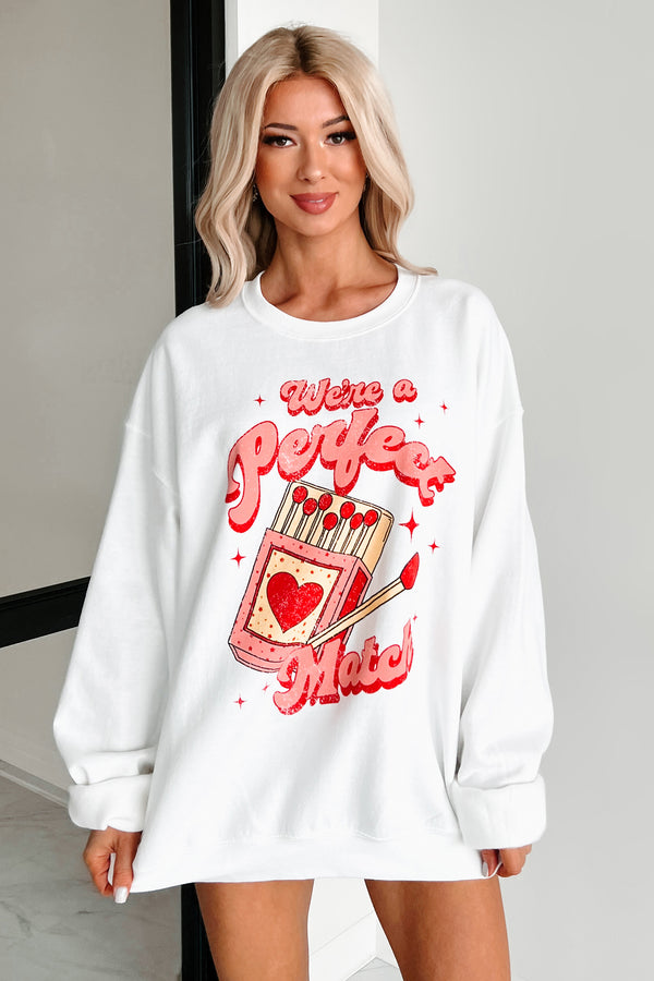 "We're A Perfect Match" Graphic Sweatshirt (White) - NanaMacs