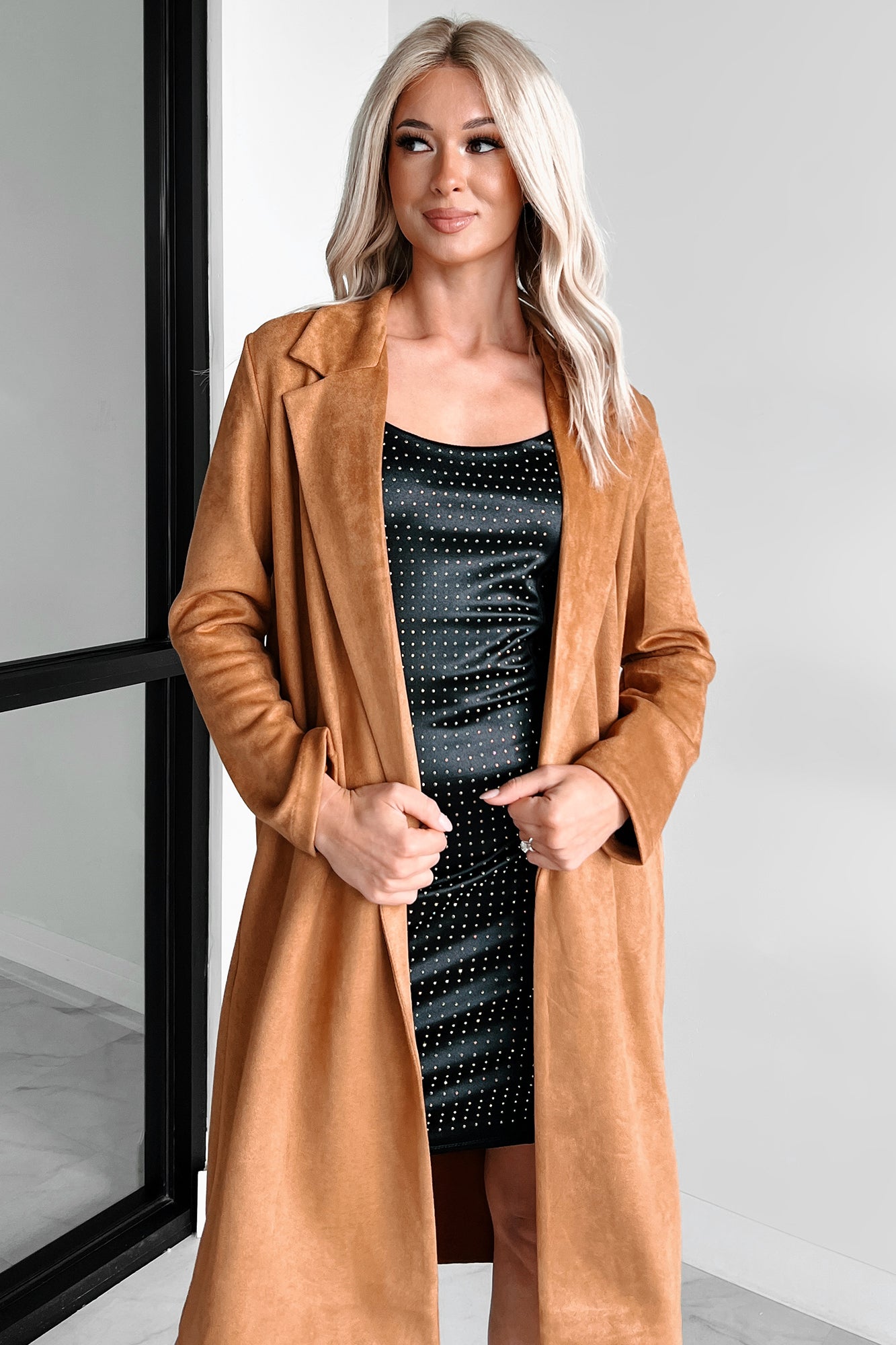 Season Of Warmth Faux Suede Trench Coat (Camel) - NanaMacs