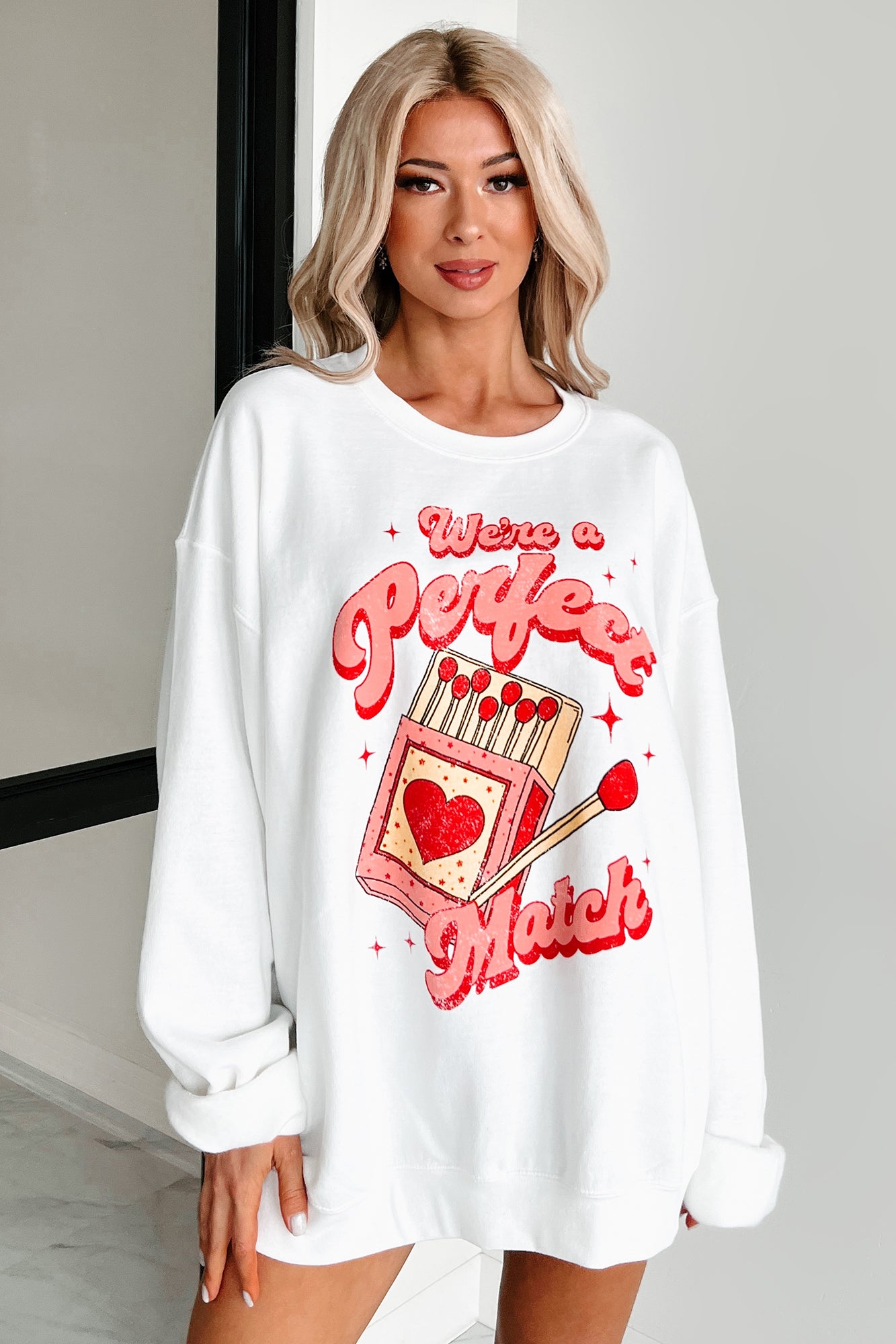 "We're A Perfect Match" Graphic Sweatshirt (White) - NanaMacs